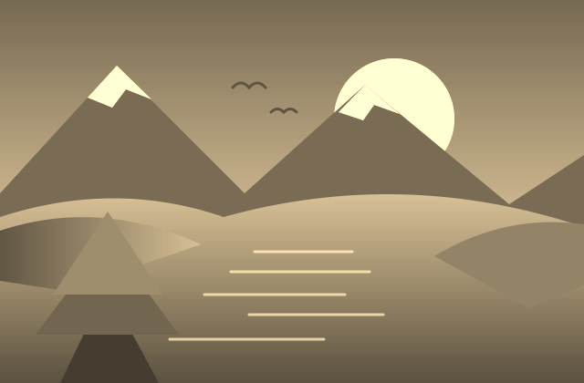 The same mountain and lake illustration with a warm sepia effect